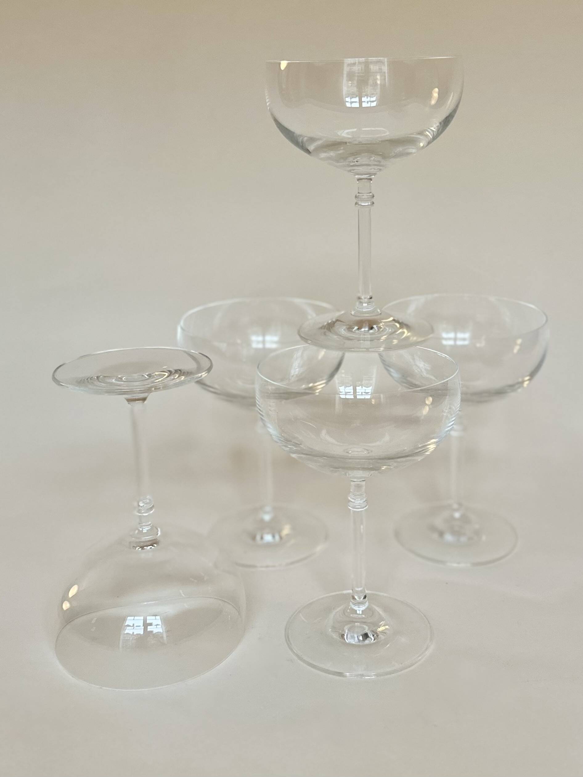 Set of five champagne glasses