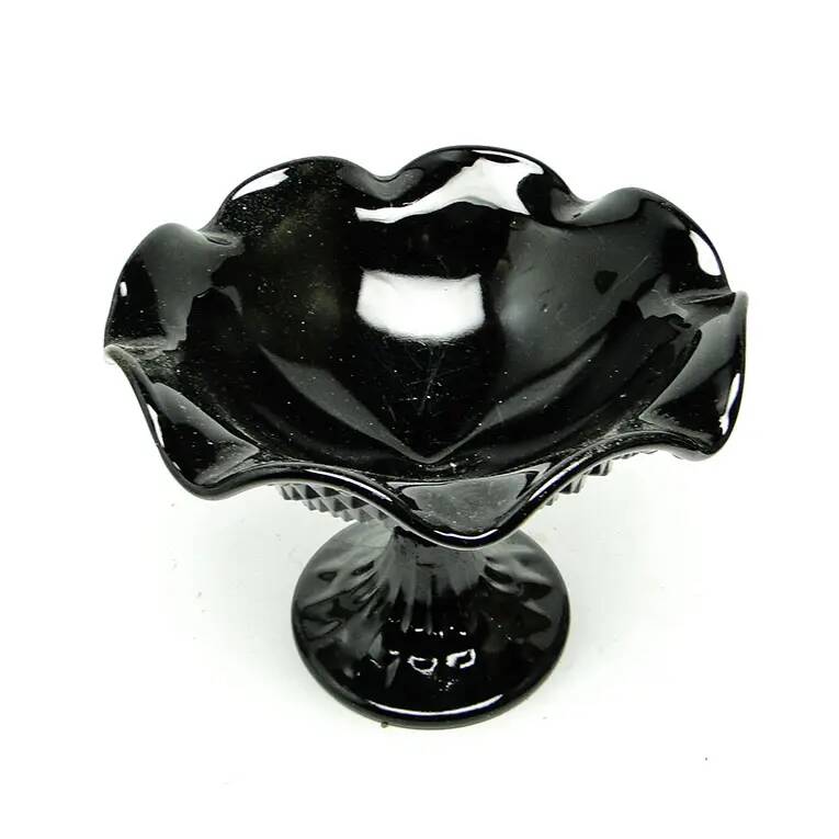 Sugar bowl, New Postmodernism, black hyalite glass, Ząbkowice, Poland, 1970s