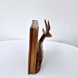 Old antelope bookend in hand carved wood