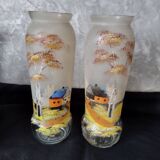 Ancien : paires de vase en verre pâte de verre peint