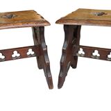 Paire anciens tabourets bois sculpté