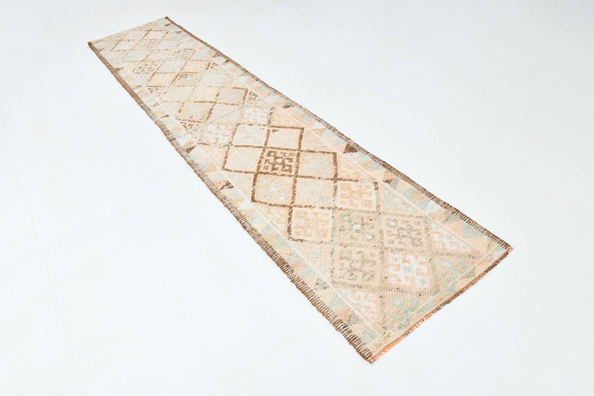 3x12 Turkish Cream & Brown Vintage Runner Rug, 79x366Cm