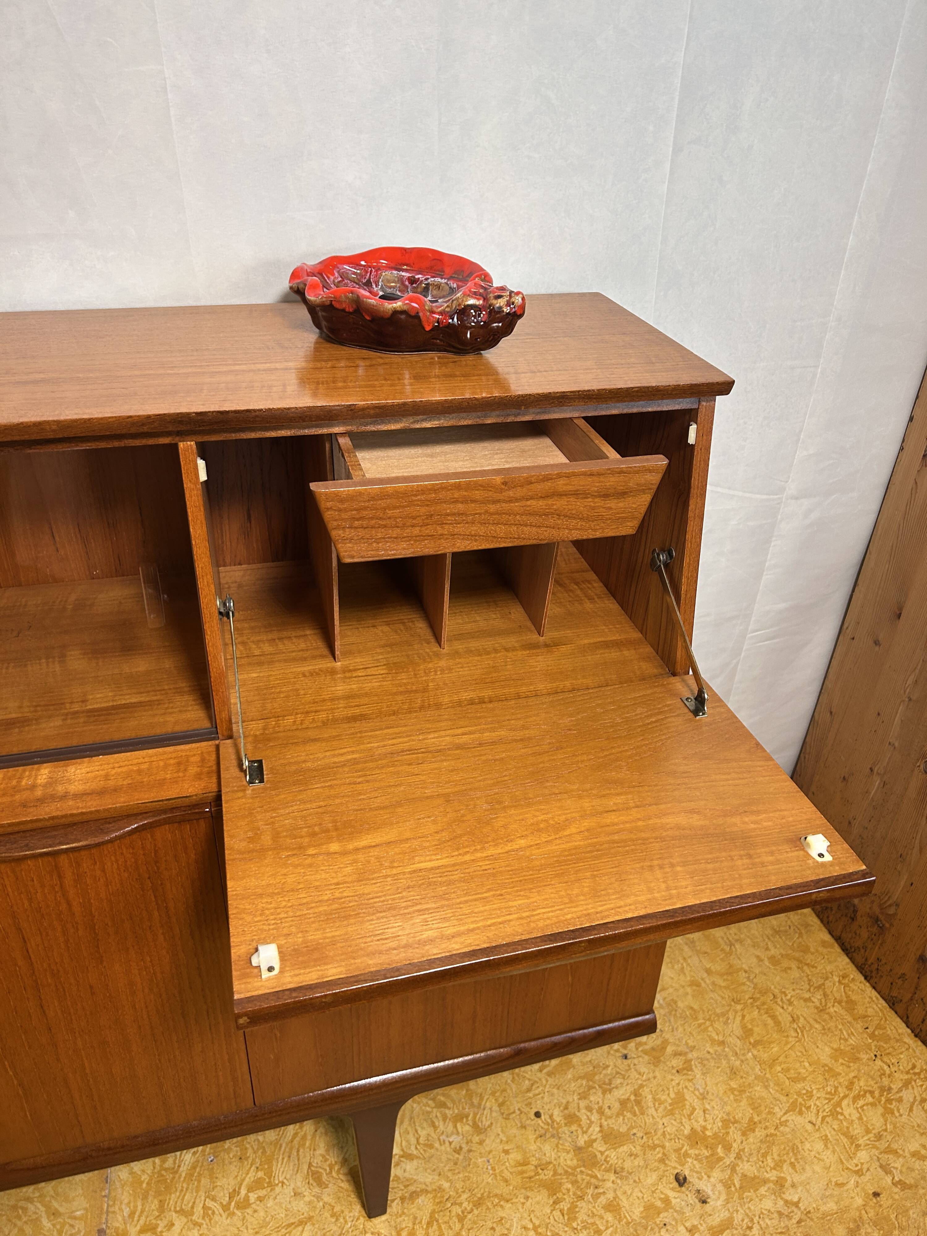 Mid Century Retro Vintage Teak Sideboard 1960 Bureau Flap + Cocktail Bar