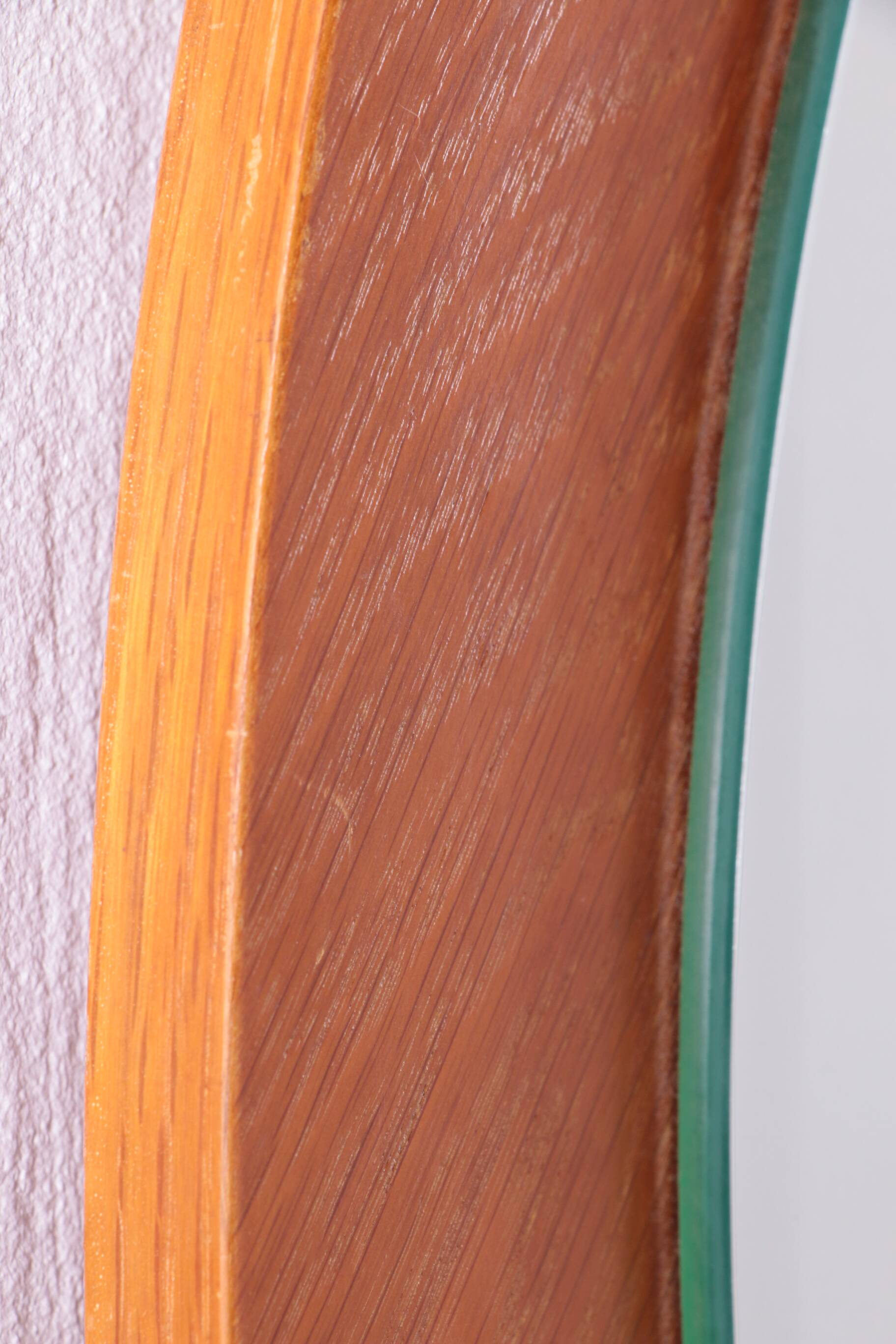 Vintage Large Round light wooden Wall Mirror, 1960s