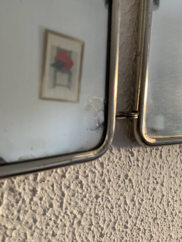 Miroir vintage 1950 triptyque barbier coiffeuse brique - 27 x 67 cm