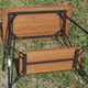 Tv furniture, a table with teak wheels and Scandinavian-style metal.