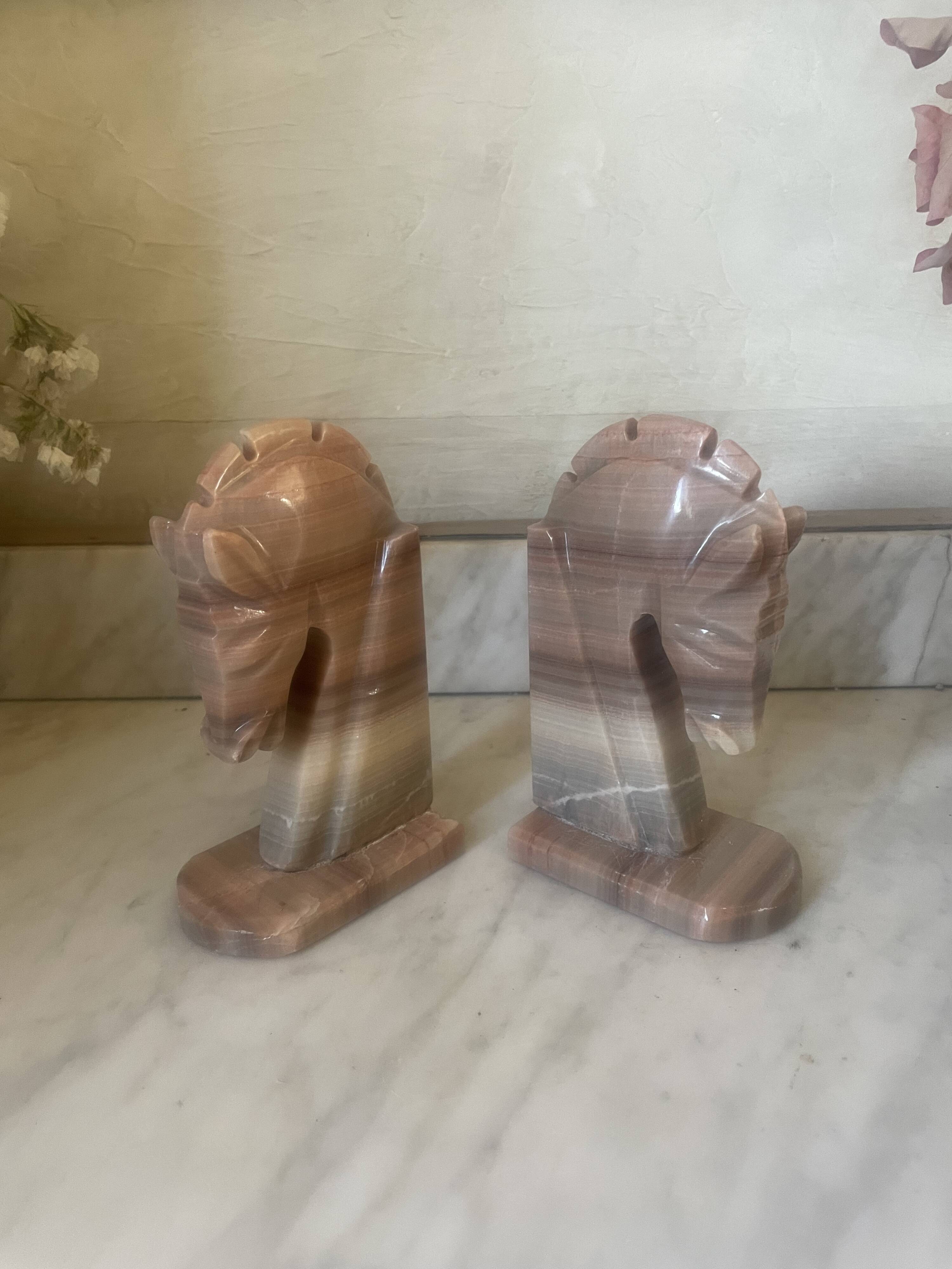 Vintage onyx horse head bookends