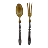 Old salad servers in filled silver and horn