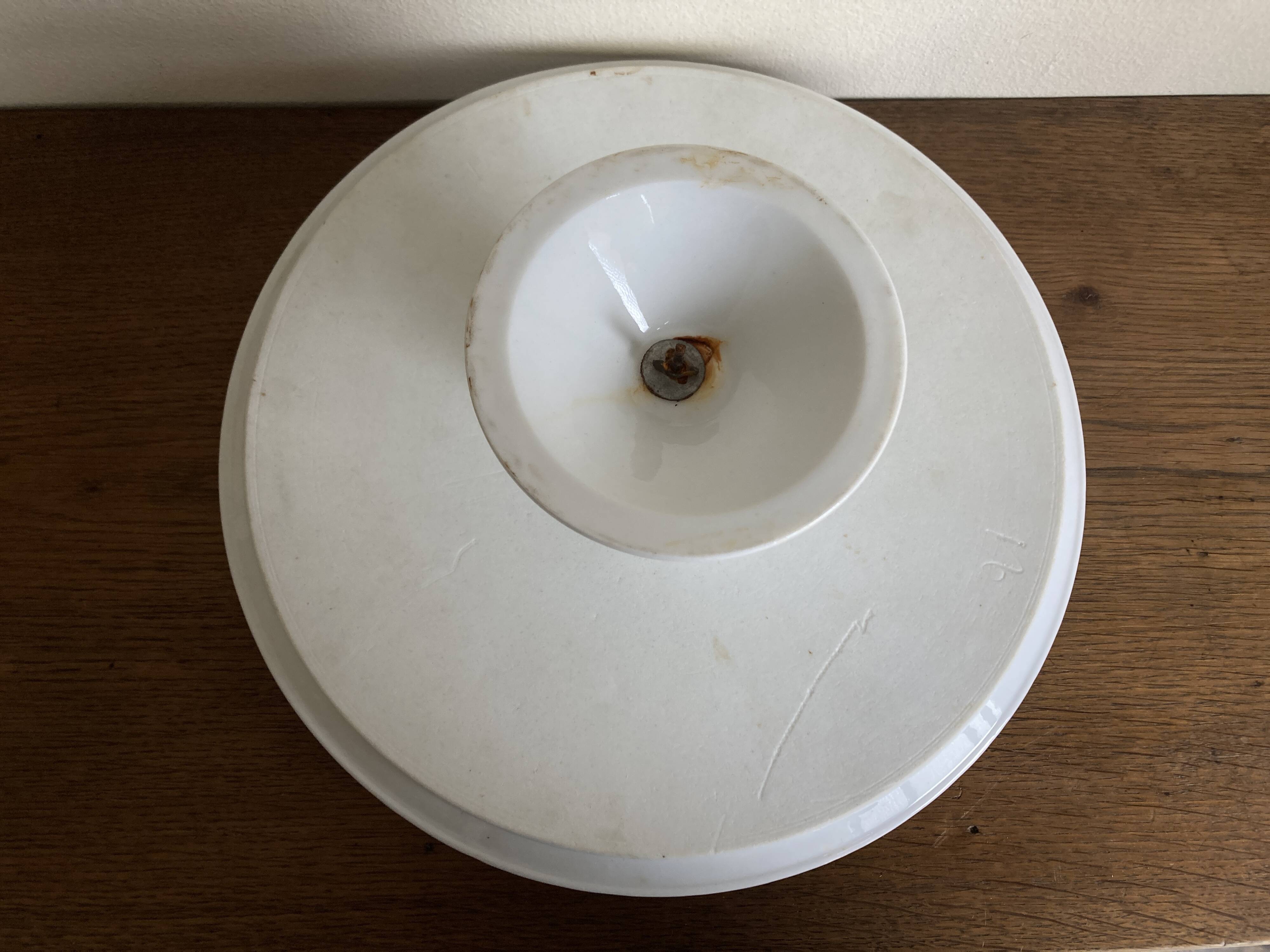 19th century XL office mounted plate, white earthenware display stand