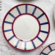 5 Small Vintage French Plates Terre de Fer HBCM Béarn blue and red stripes