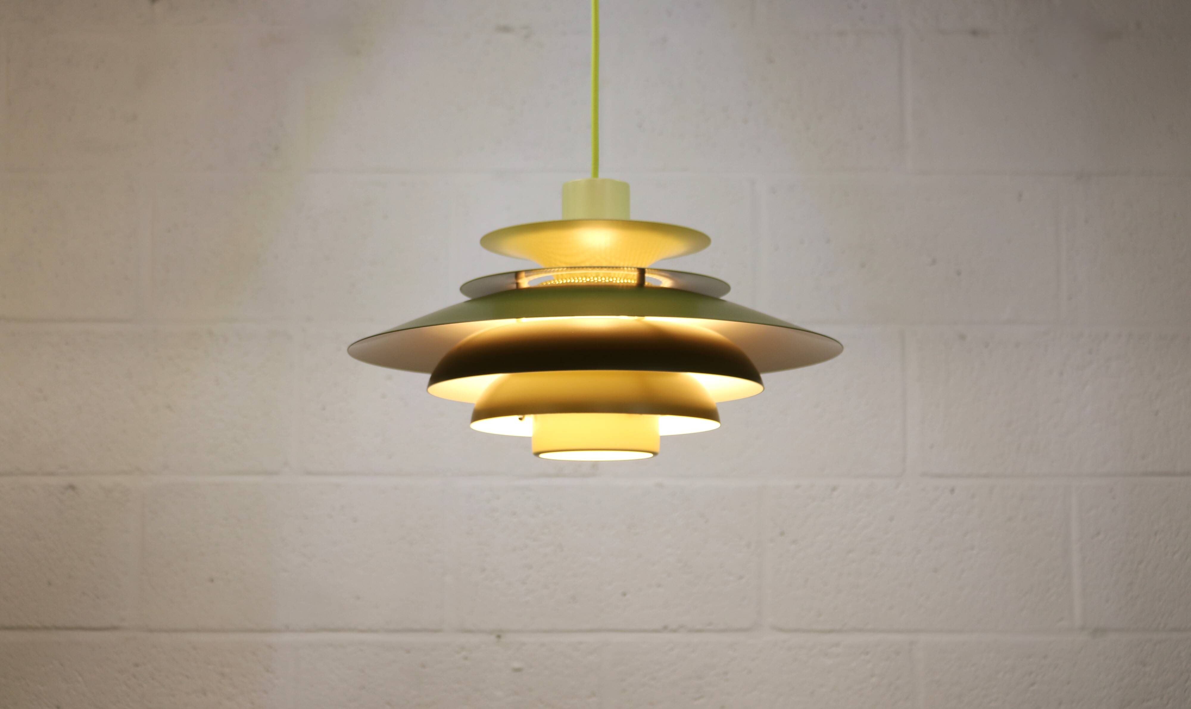 Green Danish Pendant Lamp | Kurt Wiborg Verona, 1970s Mid-Century