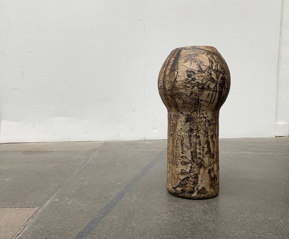 Brutalist Mid-Century Vase in German Ceramic by Gerhard Liebenthron, 1977