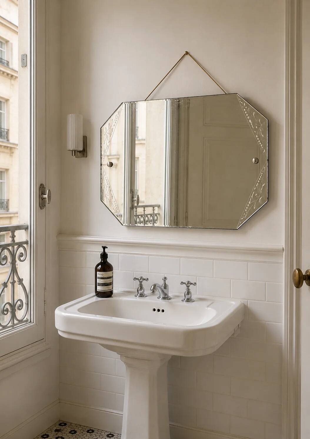 Miroir/glace biseautée détails fleuris
