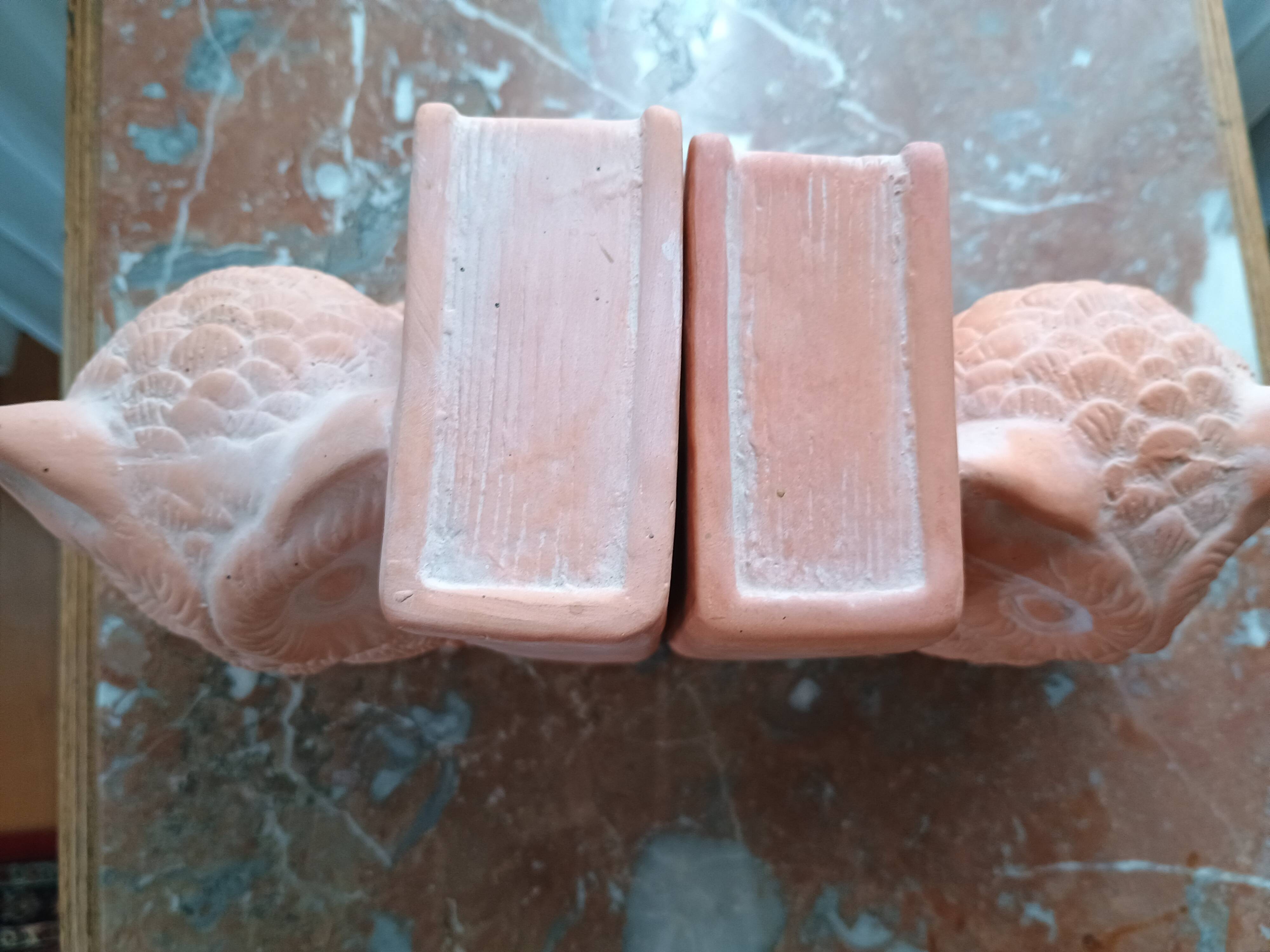 Serre livres paire - Hibou Chouette et livre - terre cuite brute - moderne