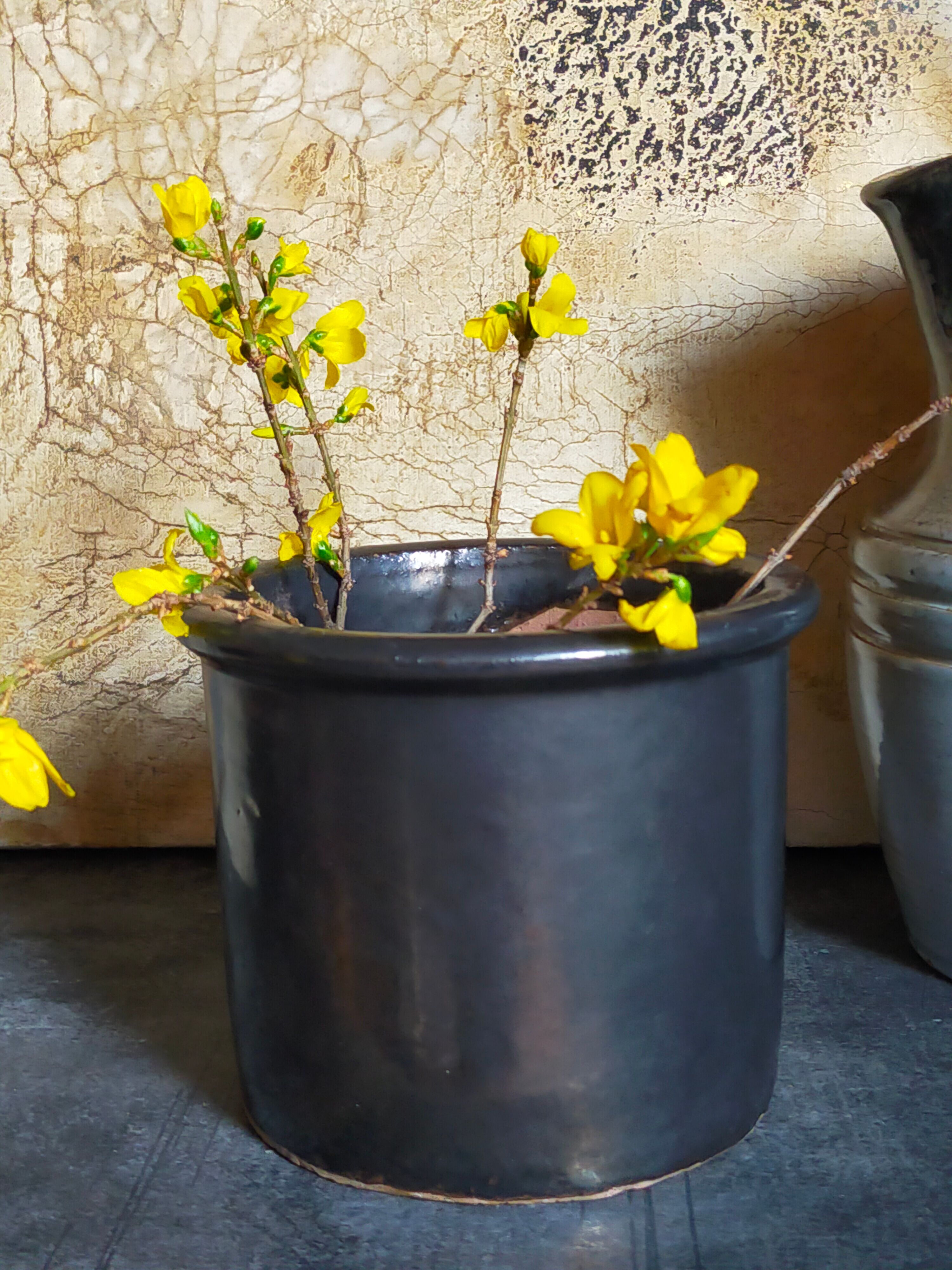 Vintage black glazed earthenware pot