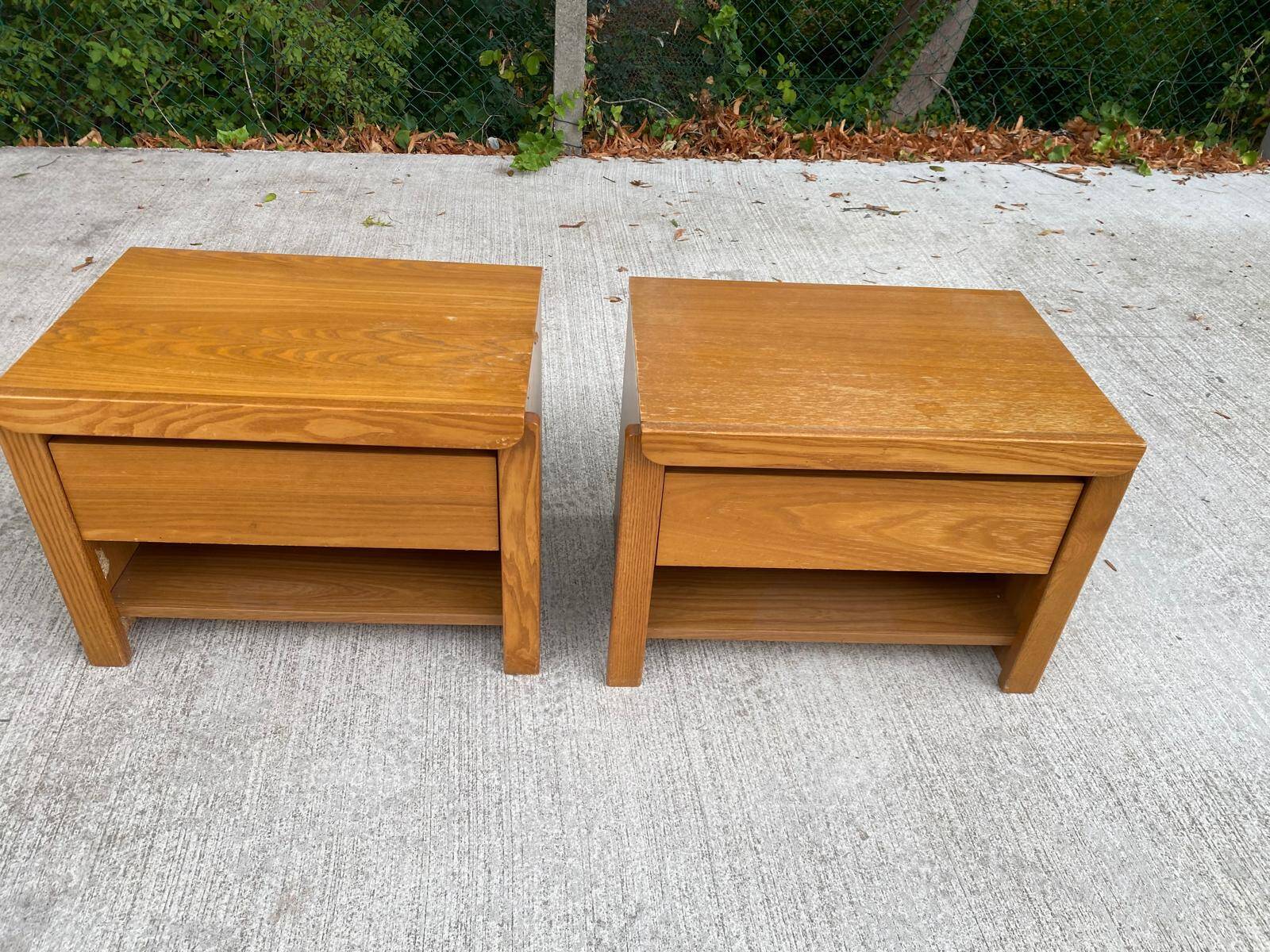 2 vintage 70s Scandinavian style bedside tables in honey oak.