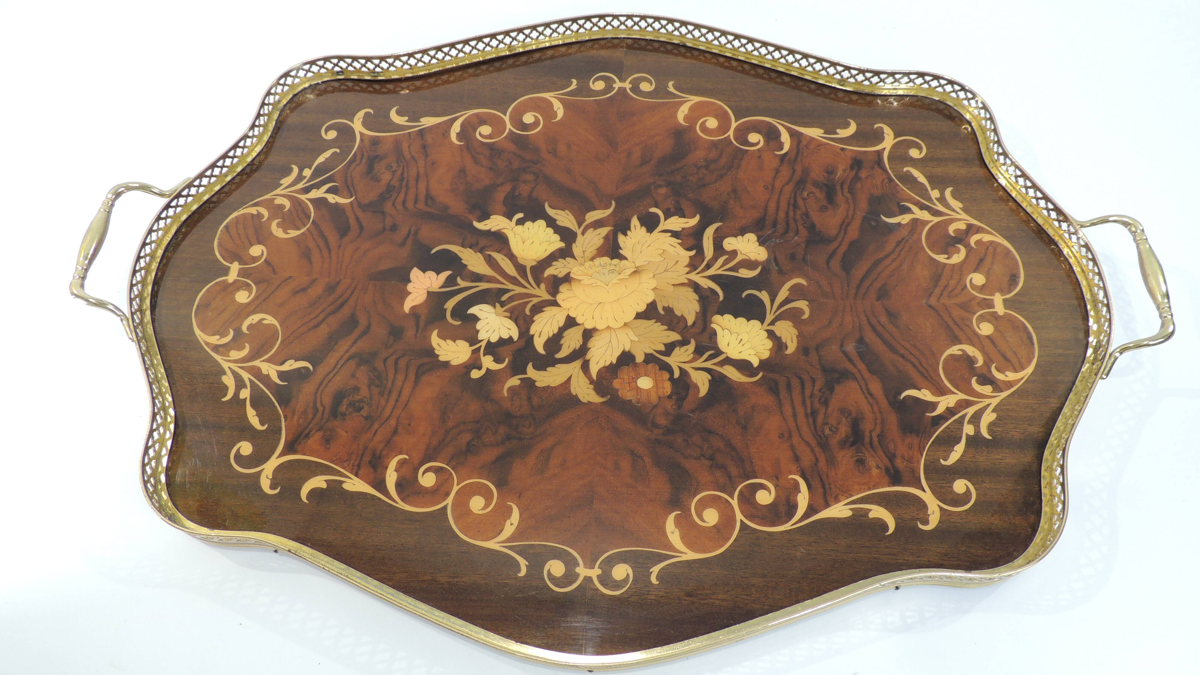 Plateau de service Italian Sorrento Novelty Inlaid Wood Works /vintage