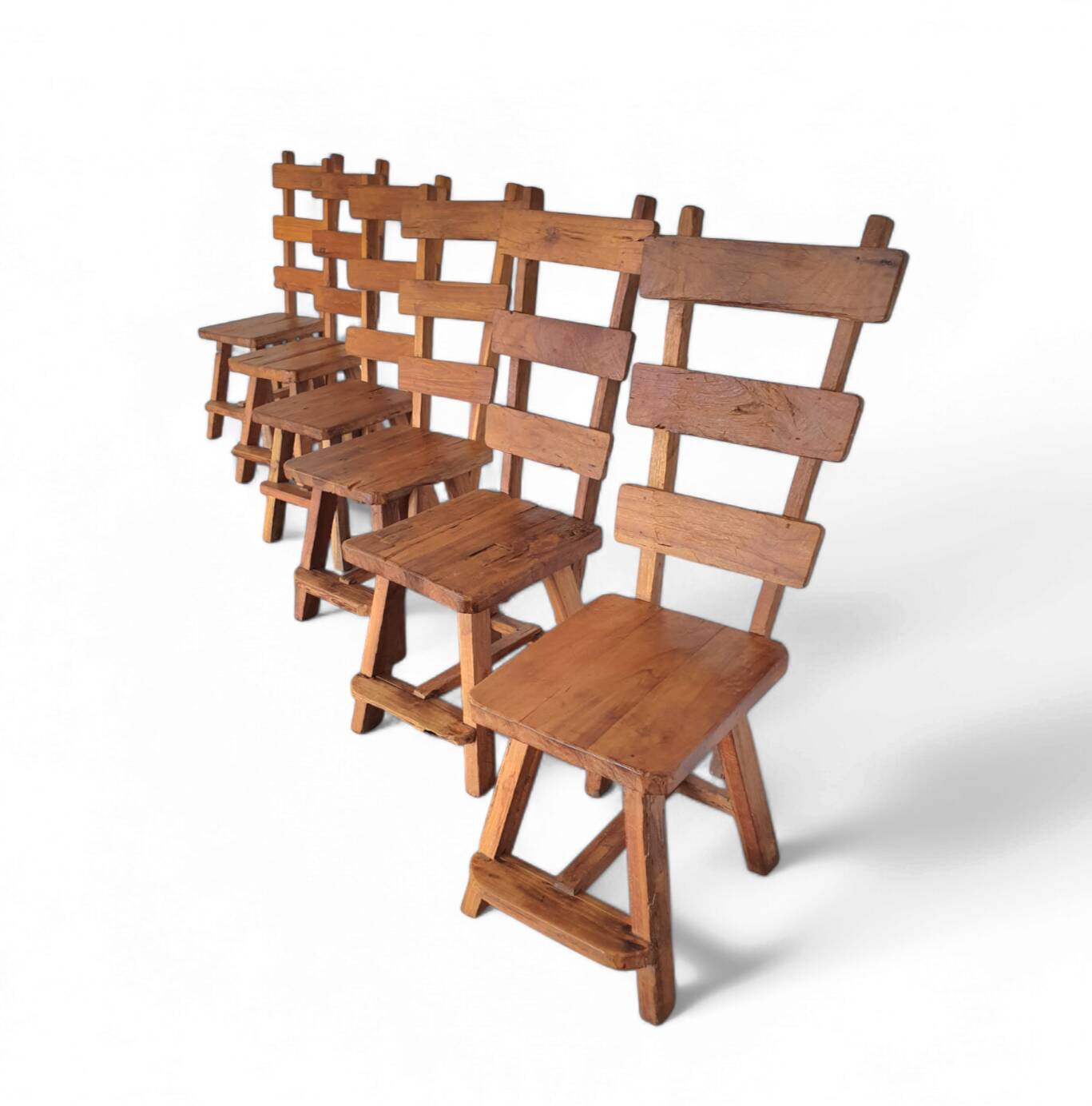 Elm wood brutalist wabi sabi dining set with 6 chairs & Table, 1960s