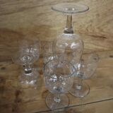 6 verres à vin à pied soufflés main transparent, 1950