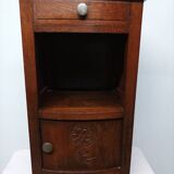 Ancienne table de nuit en bois et marbre