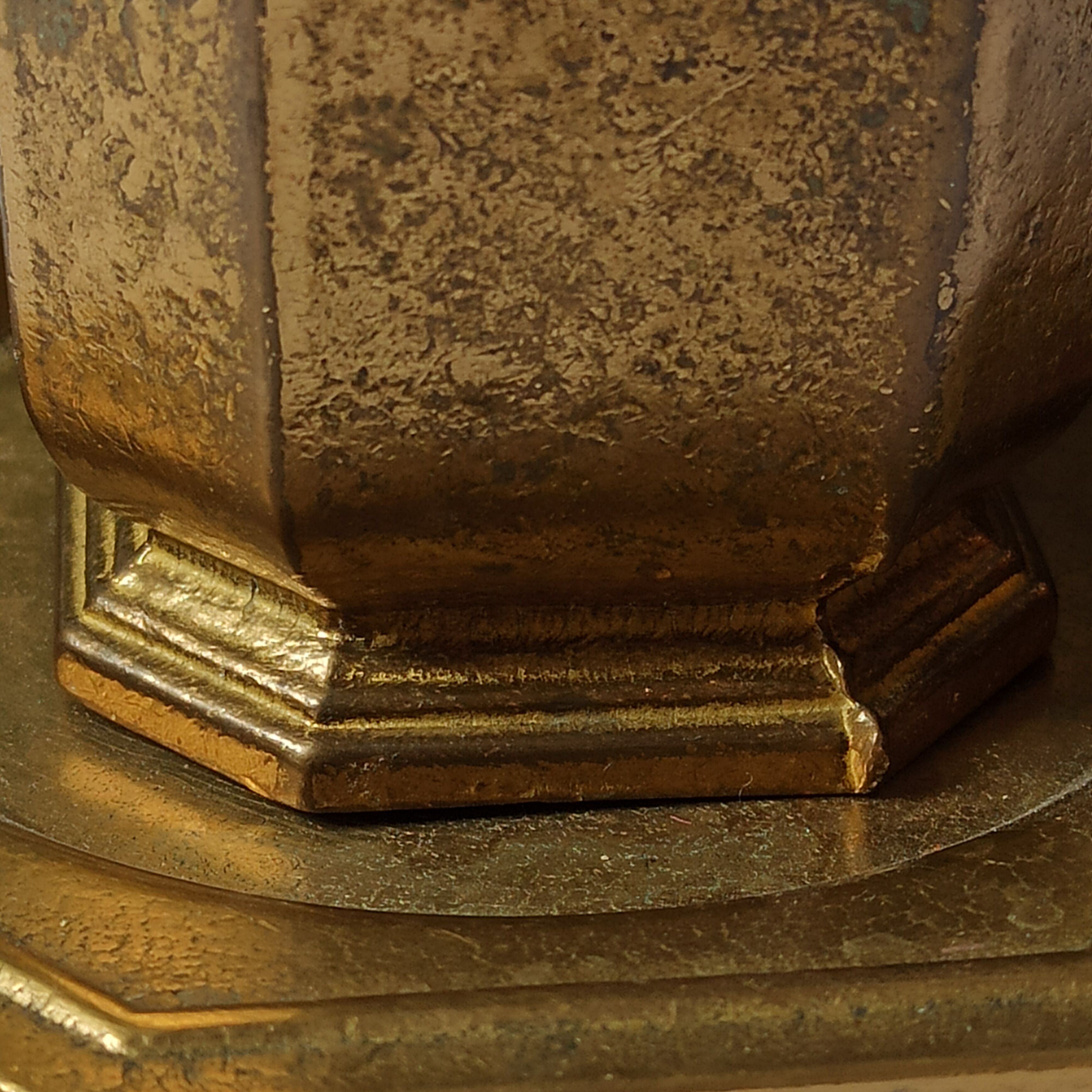 Varnished brass pot on saucer from the 80s