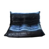 2-seater black leather Togo sofa by Michel Ducaroy for Ligne Roset in 1973