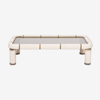 Coffee table by Tommaso Barbi in white ceramic and brass from the 1970s