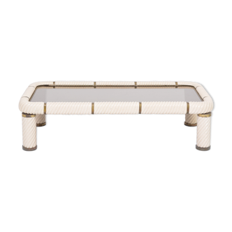 Coffee table by Tommaso Barbi in white ceramic and brass from the 1970s