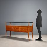 Vintage design chest of drawers veneered in cherry wood, 6 drawers, original from the 1950s