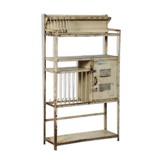 Meuble de cuisine etagere ancien metal patine blanc casse