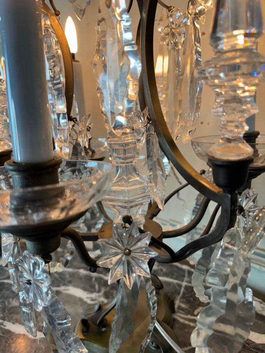 Pair of bronze and cut crystal girandoles circa 1900