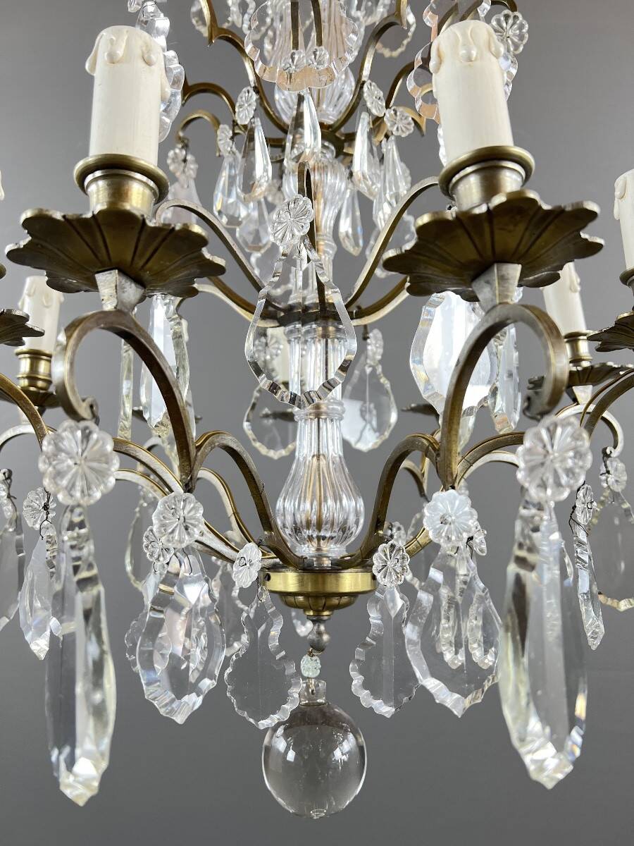 Bronze, brass and crystal chandelier, early 20th century.
