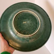 Large vintage stoneware ceramic plate to identify