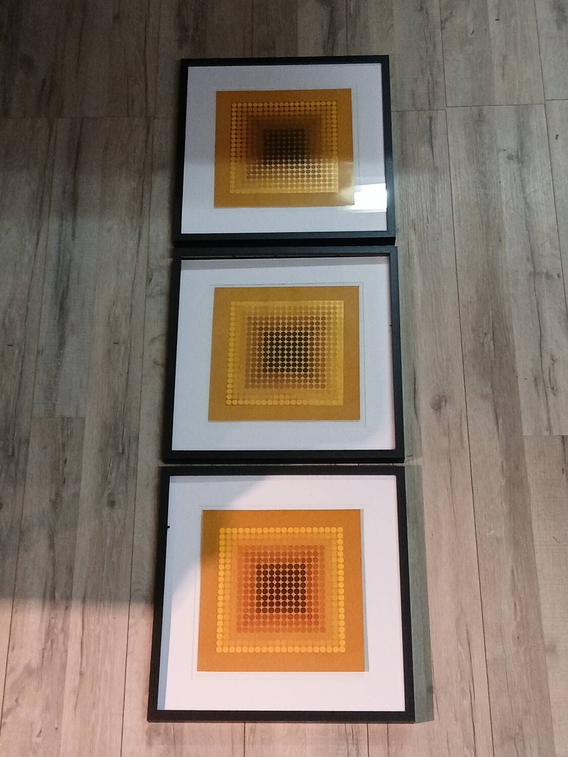 Optical Art Triptych - 3 Vintage Paintings - Victor Vasarely - Frames