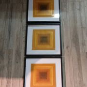 Optical Art Triptych - 3 Vintage Paintings - Victor Vasarely - Frames