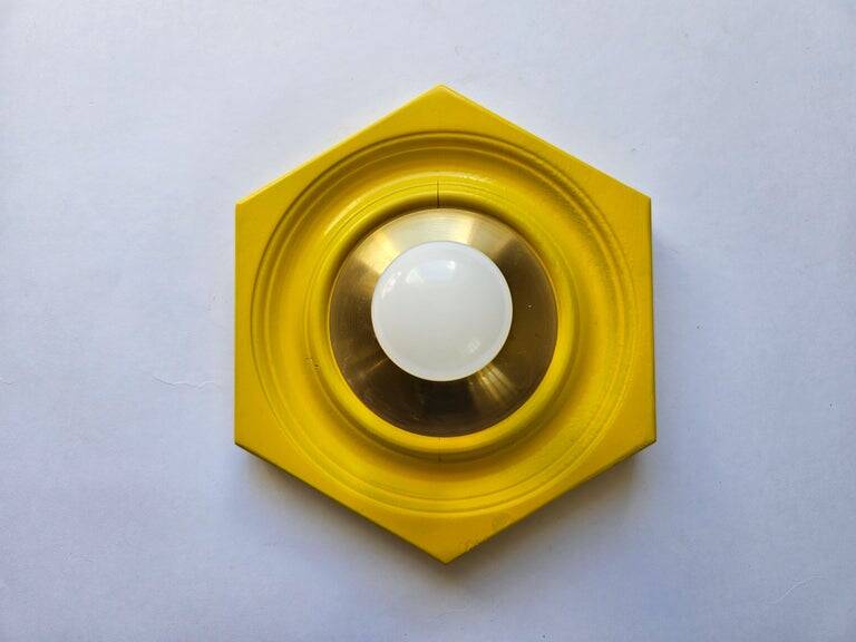 Very Rare Midcentury Yellow, Wall or Ceiling Lamp, Flush Mount, Italy, 1970