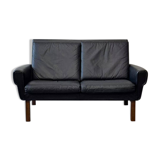 Leather sofa 2-seater, Denmark 60s/70s, vntg, mid-c modern
