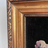 Set vintage original velvet flower oil painting, pair of flower still life art