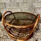 Vintage round coffee table in rattan and smoked glass