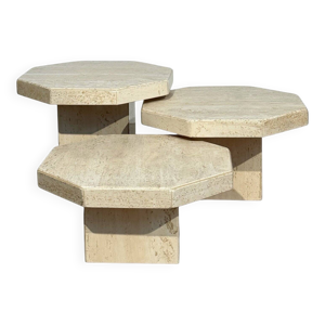 Set de 3 tables en travertin