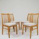 Vintage Dining Chairs Set of 4, Natural beech wood, Herringbone fabric