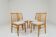 Set of 4 vintage dining chairs, natural beech wood, herringbone fabric.