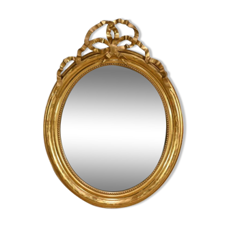 Oval Mirror in Gilded Wood, Louis XVI Style, Napoleon III Period – Mid-19th Century