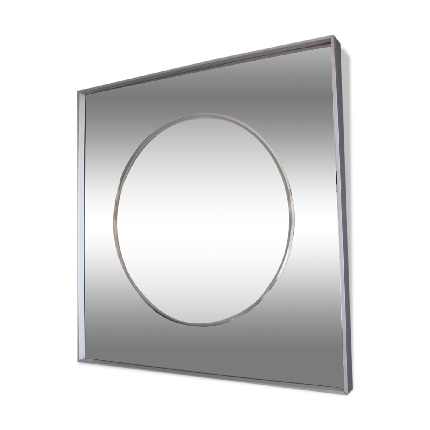Vintage aluminum 77cm square mirror