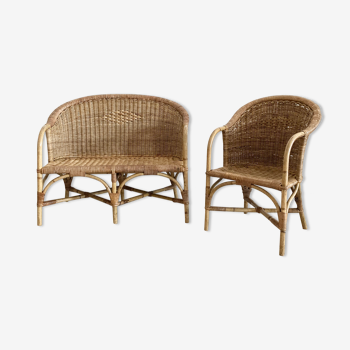 Children's rattan sofa and armchair set