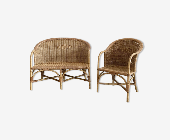 Ensemble canapé et fauteuil en rotin pour enfant