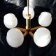 Scandinavian 5-branch chandelier, opaline, wood and brass, 1960