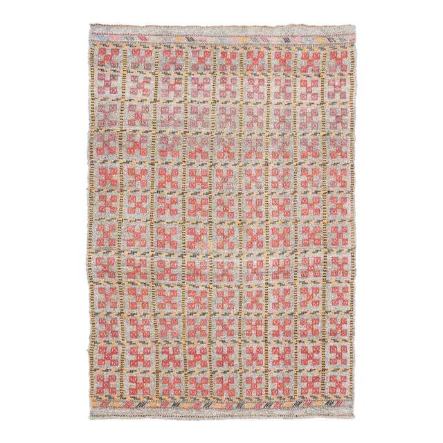 Tapis couloir vintage turc Oushak fait main en laine et coton gris 169x248 cm des années 1970