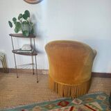 Vintage mustard yellow velvet toad armchair