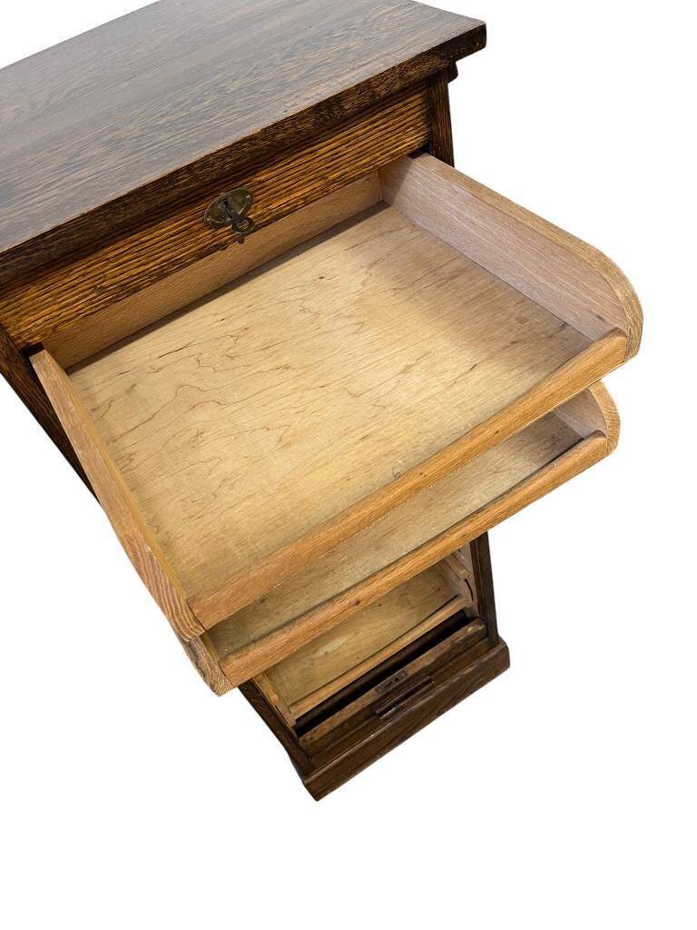 Vintage wooden filing cabinet with roller shutter